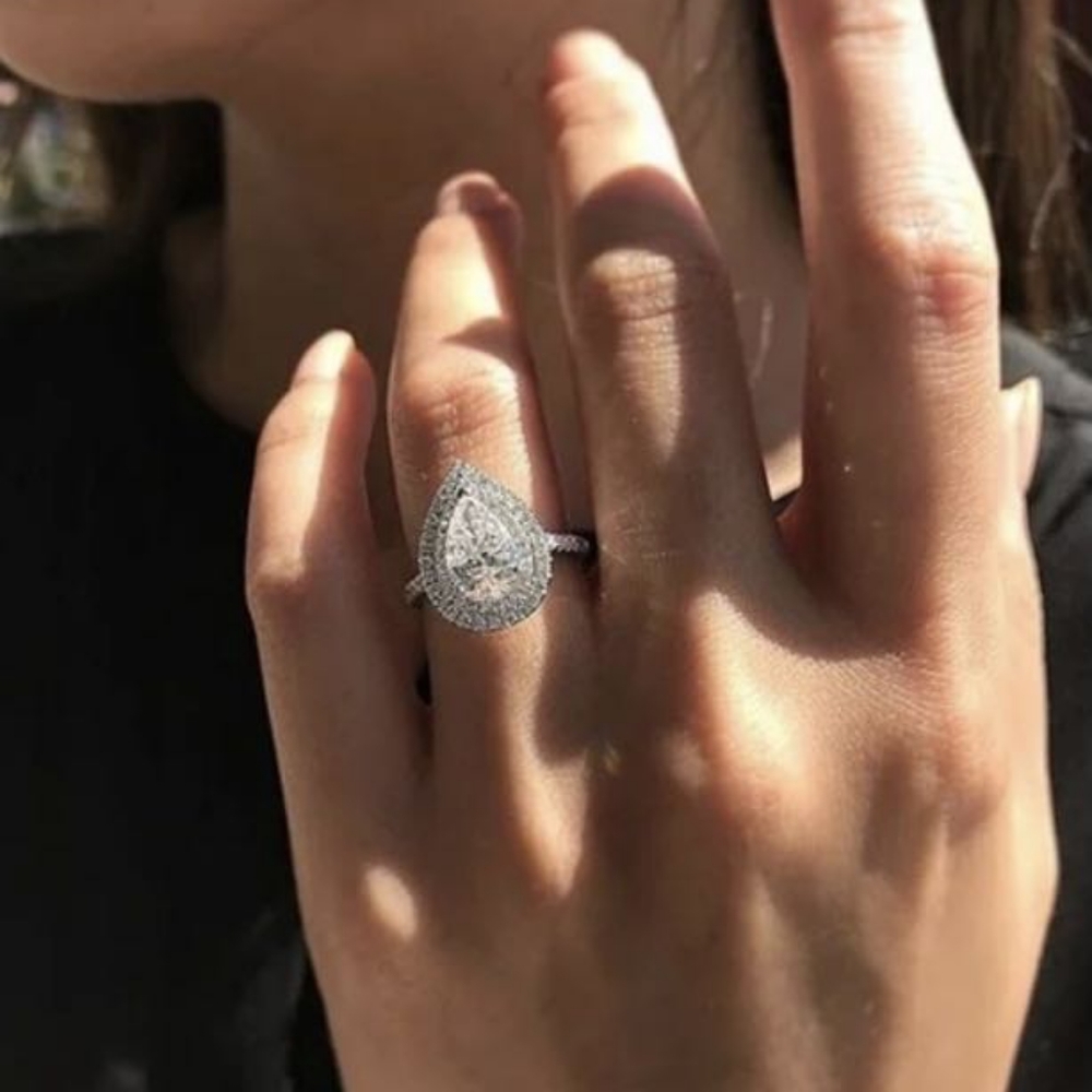 Luxury pear solid 925 sterling silver wedding ring